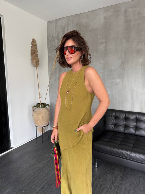 %100 Cotton , Yağ Yeşili , Premium , Keten Takım
