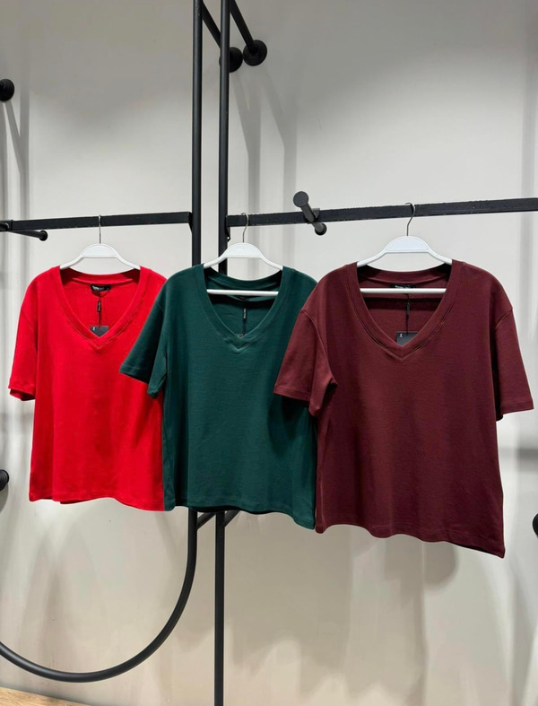 Orijinal Marka , Yeşil , %100 Coton , V Yaka Tshirt
