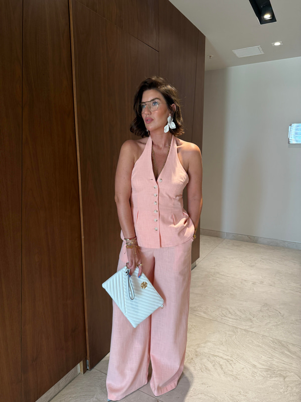 Boyundan Bağlamalı , Premium , Somon , Pamuk Keten Takım