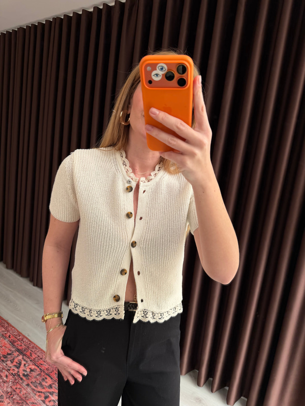 Güpür Detaylı , Ekru Merserize Hırka