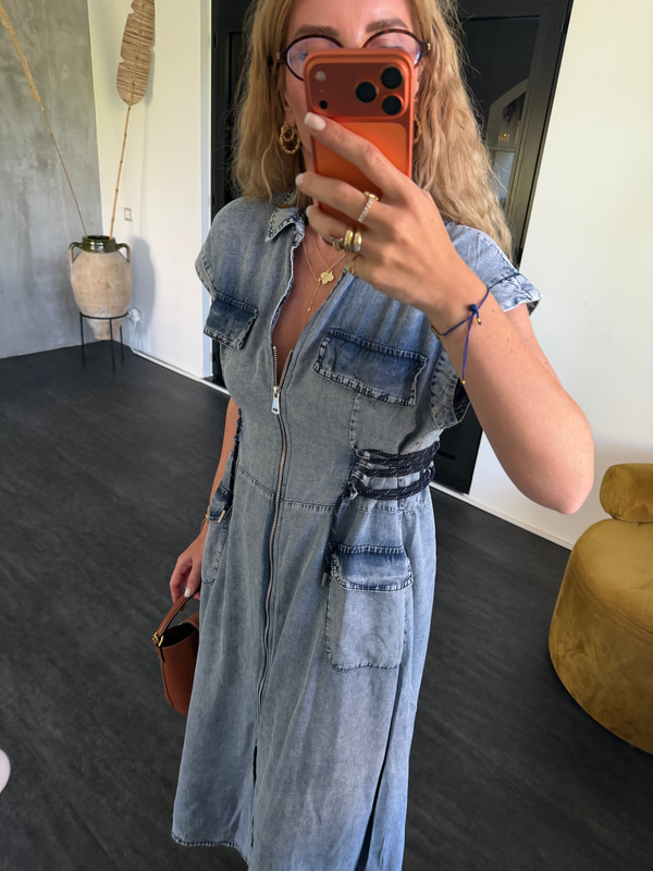 Yandan Bağlamalı, Premium Tencel Jean Elbise