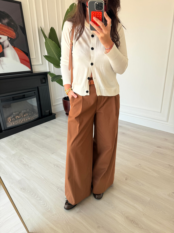 Dilvin , Geniş Paça , Pileli , Kahverengi , Premium Pantolon