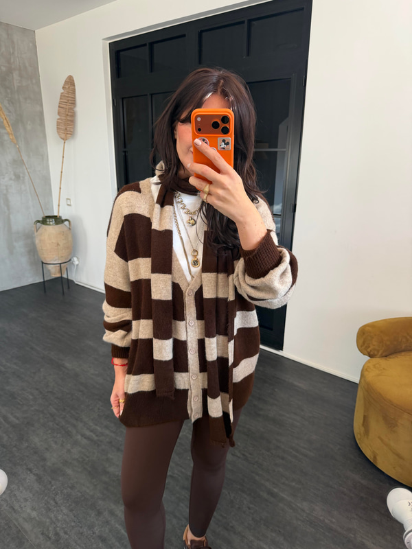 Orijinal Model , Bej & Acıkahve , Atkılı Triko Hırka
