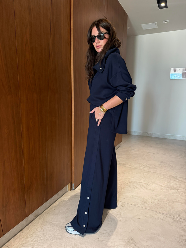 Tasarım Patpat Yakalı , Lacivert , Premium Modal Takım