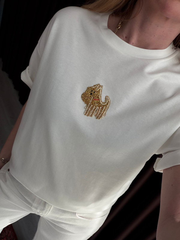 Bgm Marka , Zirkon Taş İşlemeli , %100 Cotton , Beyaz T-shirt