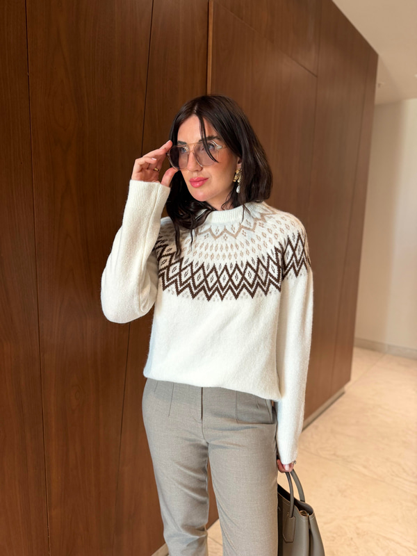 Bisiklet Yaka , Ajurlu Ekru Triko