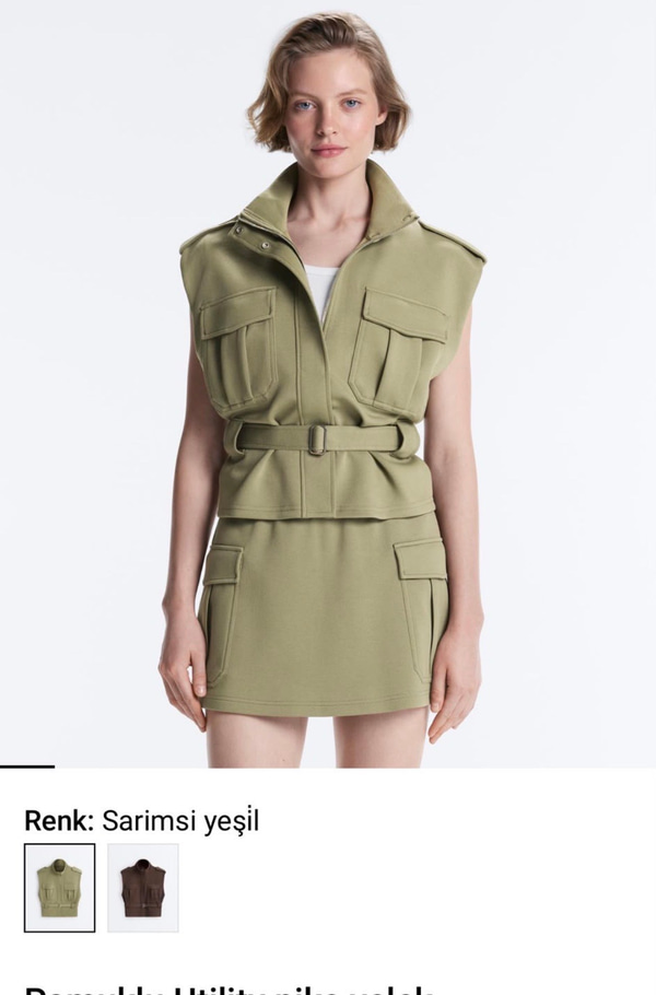 Orijinal Model , Kuşaklı Yelek & Şort Etek Çağla Yeşili Takım