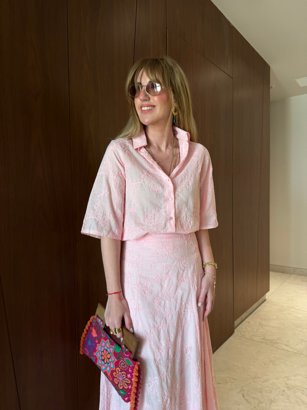 %100 Cotton , Pembe , Fisto Gömlek & Etek Takım
