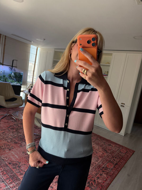 Önden Düğmeli Çizgili, Pembe İpek Dokulu Merserize