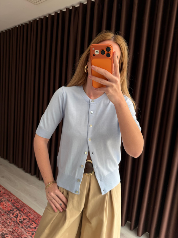 Sedef Düğmeli , Bebe Mavisi , Kısa Kol Triko