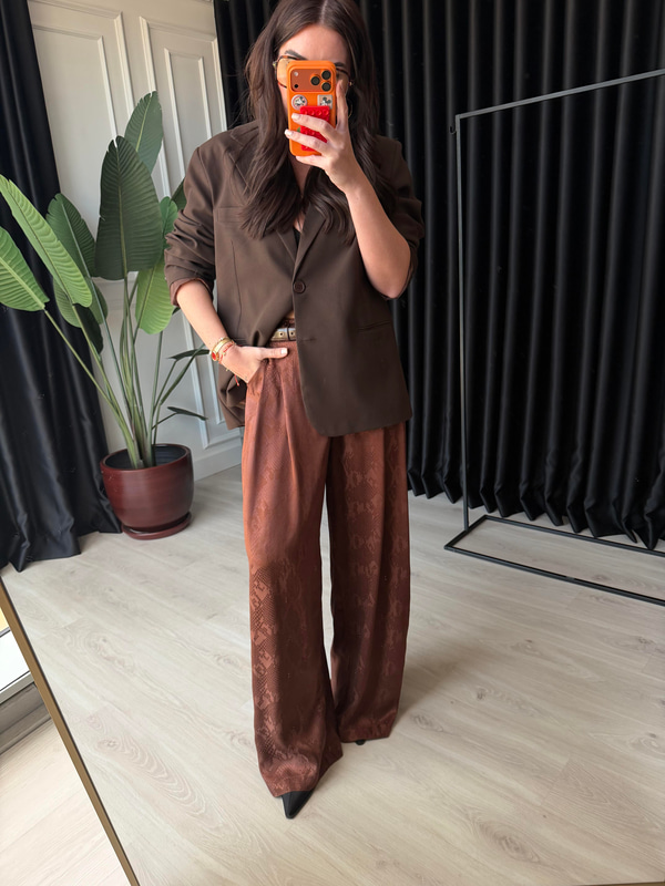 Crocodile Desenli , Acıkahve Mat Saten Pantolon