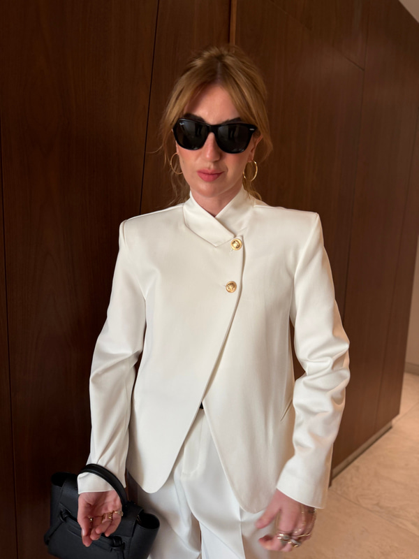 Orijinal Model , Çift Düğmeli , Beyaz Blazer Hot Ceket
