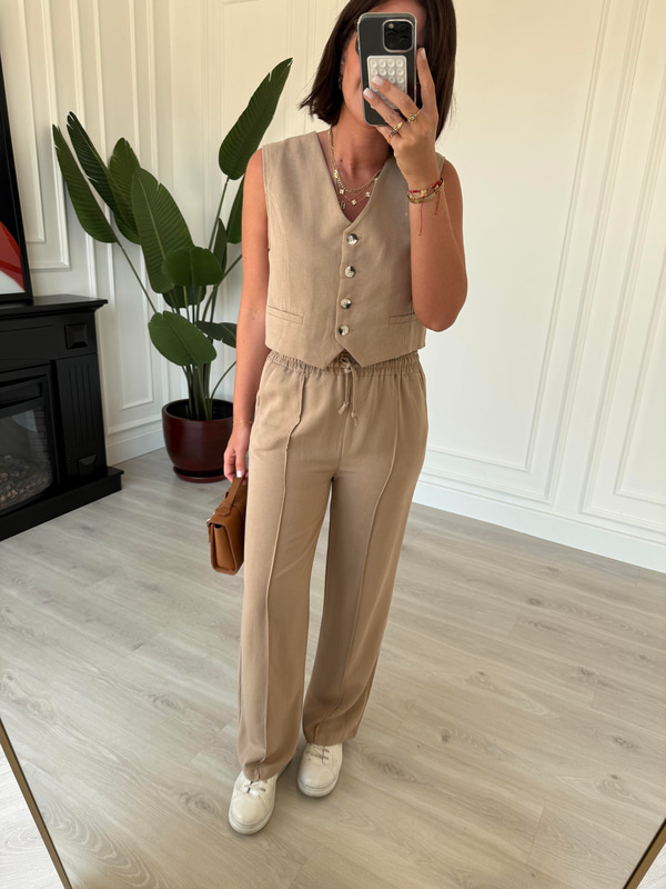 Orijinal Marka , Pamuk Keten , Vizon Yelekli Takım