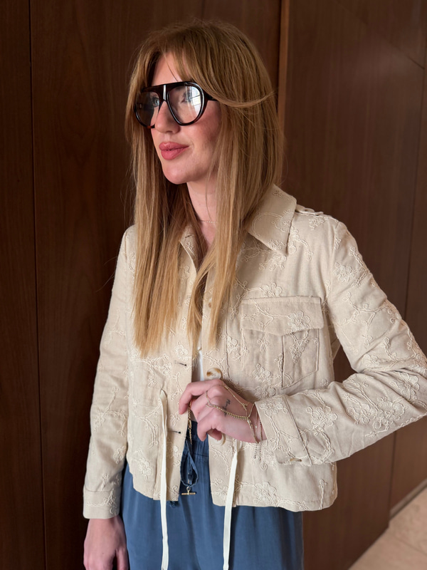 Nakışlı , Bej , Keten Bomber Ceket