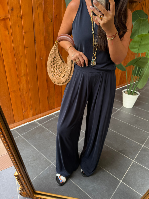 Arkası Lastikli , Lacivert Modal Pantolon