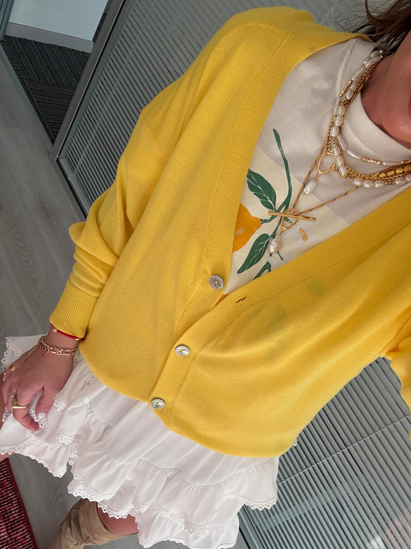 Önden Düğmeli , Sarı , Merserize Triko Hırka