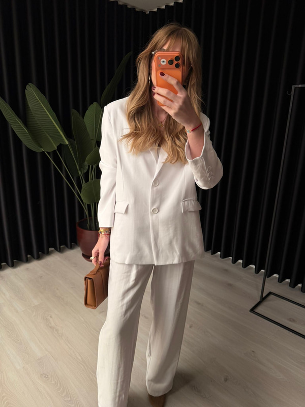 Premium Tencel Kumaş , Beyaz Blazer Ceket