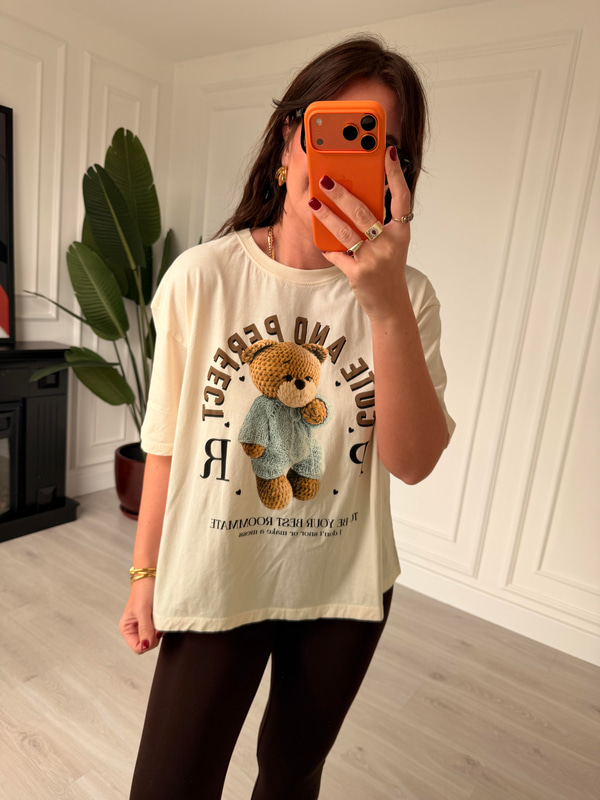Teddy Desenli , Bej Tshirt