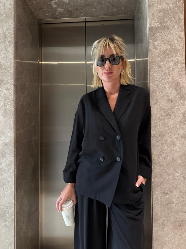 Tok Tencel , Siyah , Ceket Takım