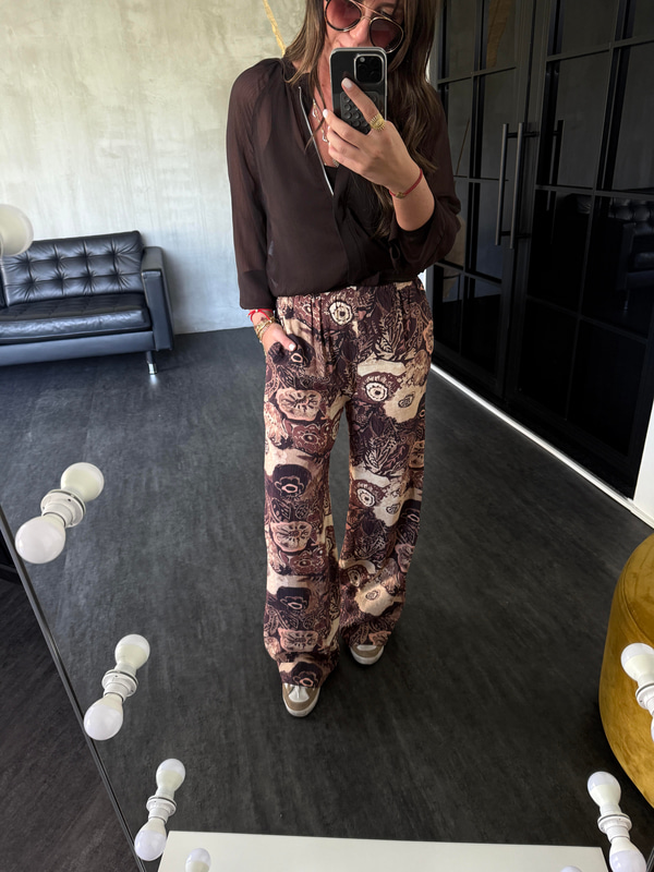 Acı Kahve , Etnik Desenli , Beli Lastikli , Tiril Palazzo