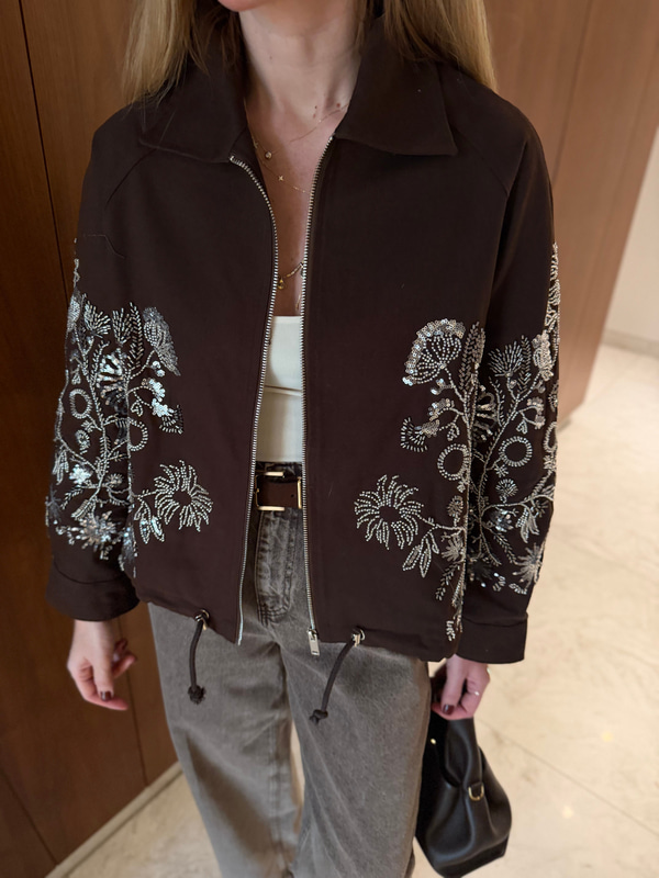 Pul & Taş İşlemeli , Acıkahve , Premium Gabardin Ceket