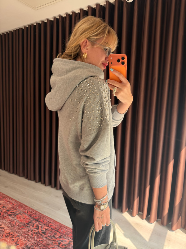 Taş İşlemeli Gri Sweatshirt