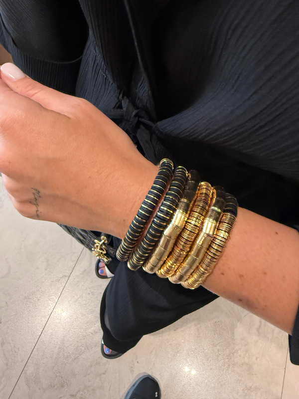 6'lı Eskitme Gold & Siyahlı Lastikli Bilezik Seti