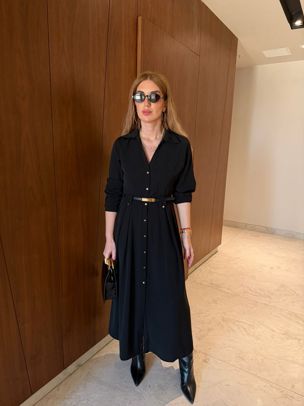 Orijinal Model , Double Krep Kumaş , Kemerli Siyah Elbise