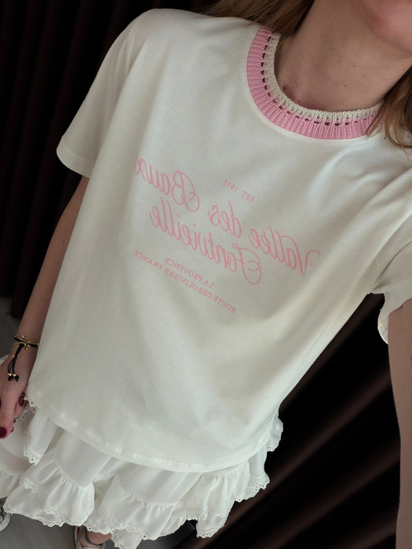 Pembe Merserize Yakalı , Ekru T-shirt