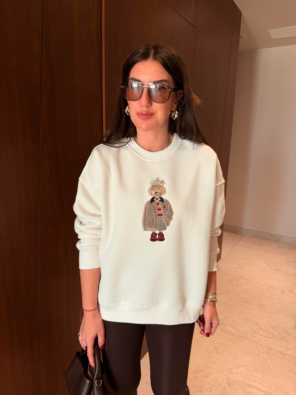 Orijinal Marka , Önü Taş İşlemeli Figürlü , Ekru , Sweatshirt