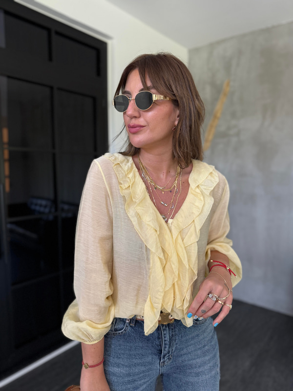 Orijinal Model , Önü Fırfırlı , Sarı Bluz
