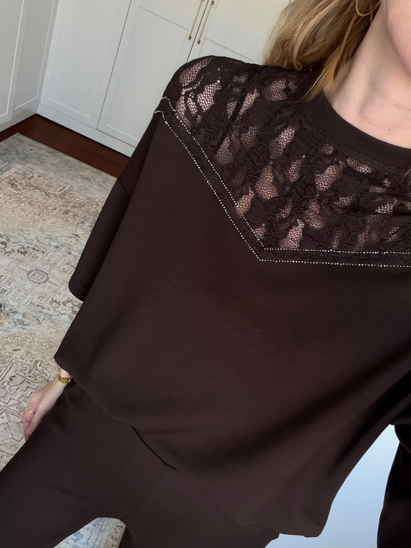 Güpür Dantelli , Taş İşlemeli , Acıkahve Modal Takım