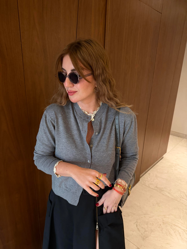 Yakası & Kolları Dantel Detaylı , Gri Triko
