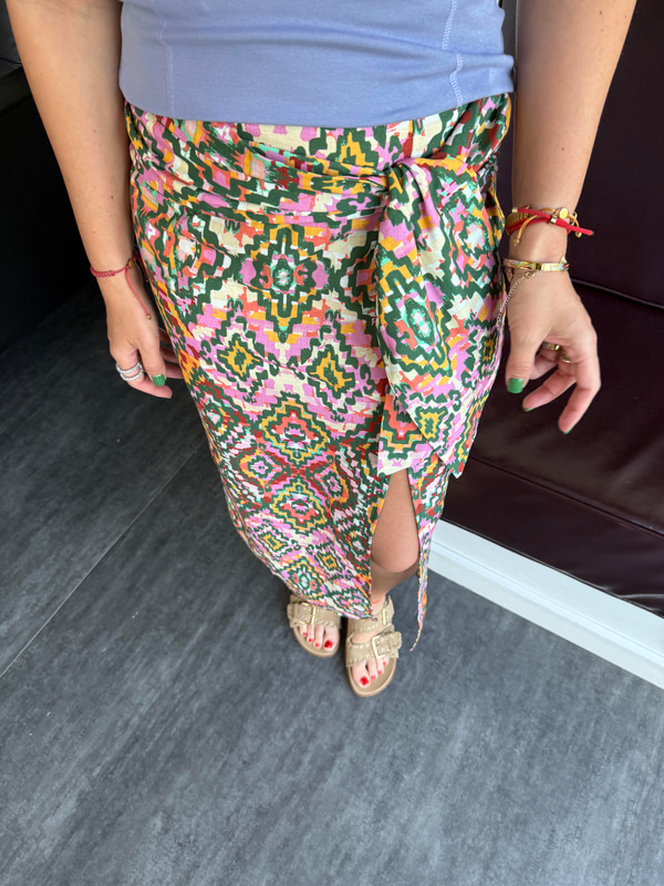 Belden Bağlamalı , Renkli Desenli , Keten Etek