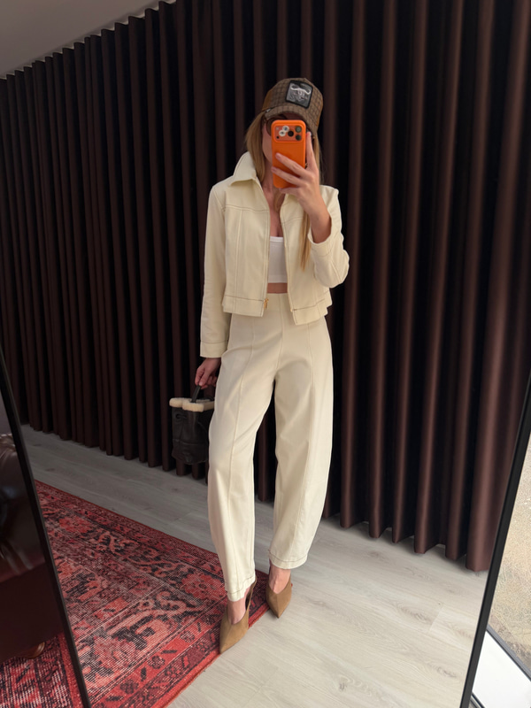 Baggy Model , Likralı Gabardin , Açık Bej Pantolon