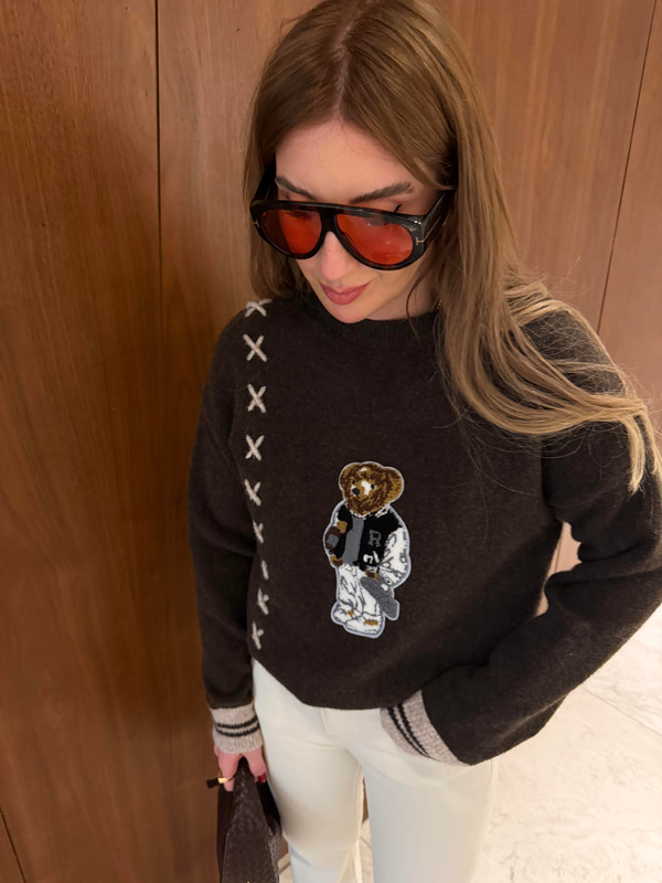 Punch Teddy İşlemeli , Acıkahve Triko