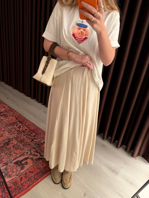 İçi Astarlı , Dikiş Detaylı , Premium Bej Etek