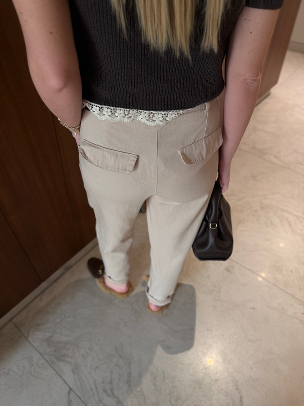 Orijinal Model , Örgü Deri Kemerli , Bej Gabardin Pantolon