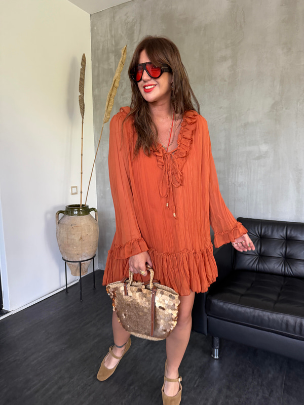 Fırfır Detaylı , Orange Elbise