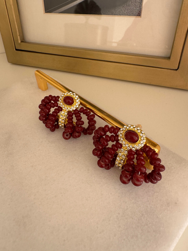 Orijinal Model , Bordo Boncuklu , Gold Küpe