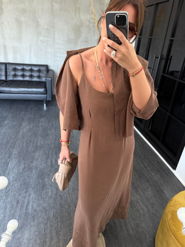 Ayarlanabilir Askılı , Kahverengi , Modal , Gömlek & Elbise Takım