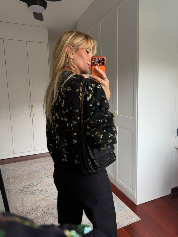 Pul Payet İşlemeli , Siyah , Premium Gabardin Ceket