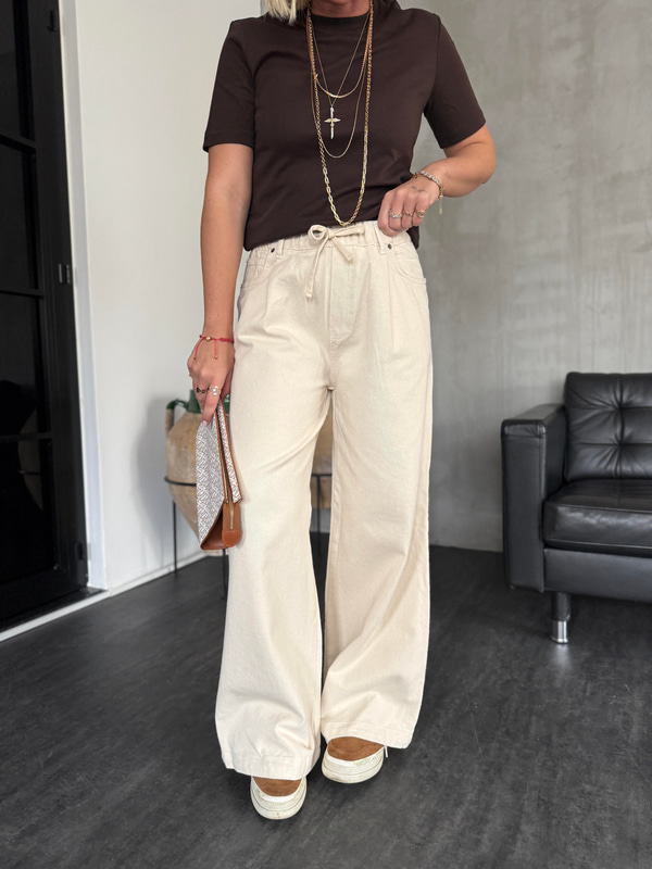 Orijinal Marka , Beli Lastikli , Gabardin Kumaş , Bej Palazzo Pantolon