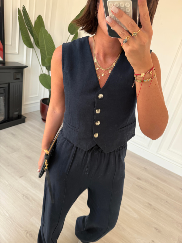 Orijinal Marka , Pamuk Keten , Lacivert Yelekli Takım