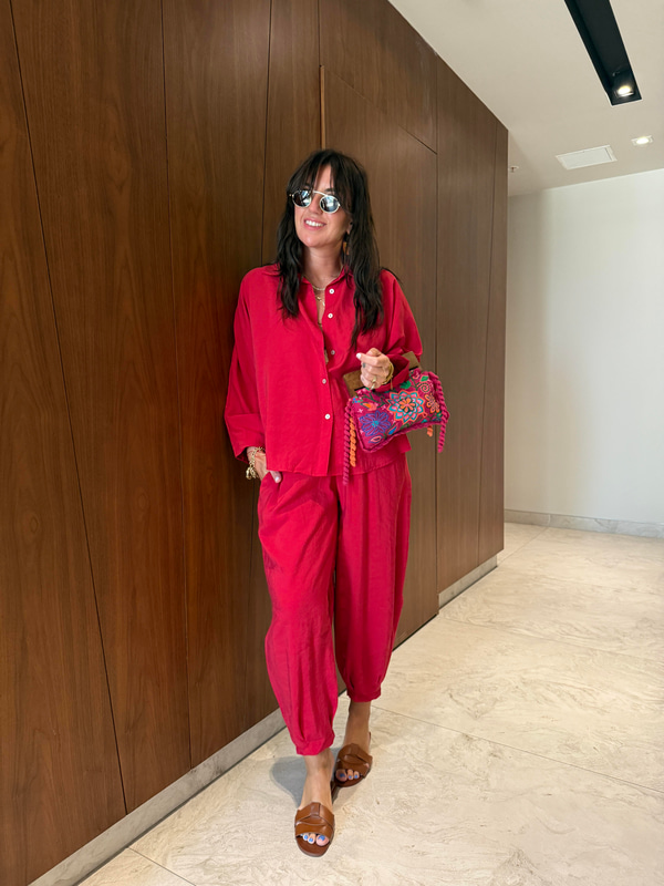 Tencel Modal , Nar Çiçeği , Gömlek Pantalon Takım