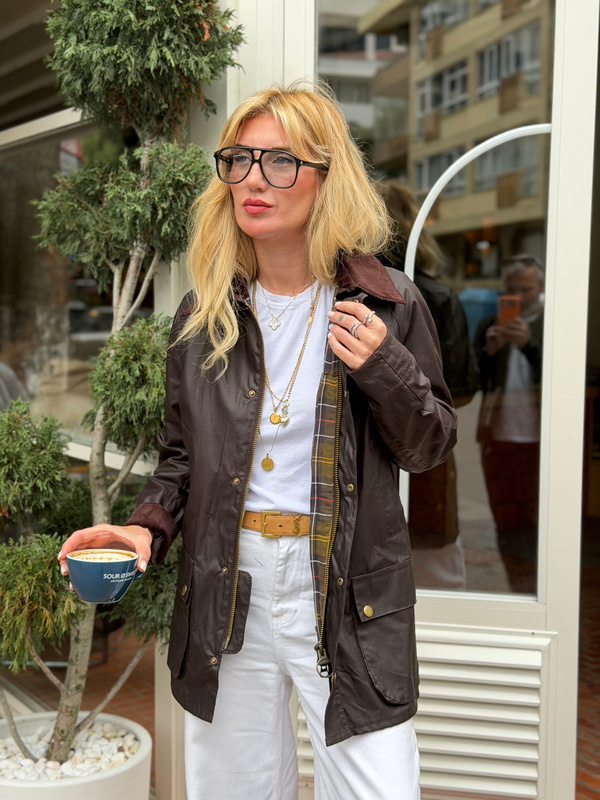 Orijinal Model Kadife Yaka Acıkahve Yağlı Dokulu Mont