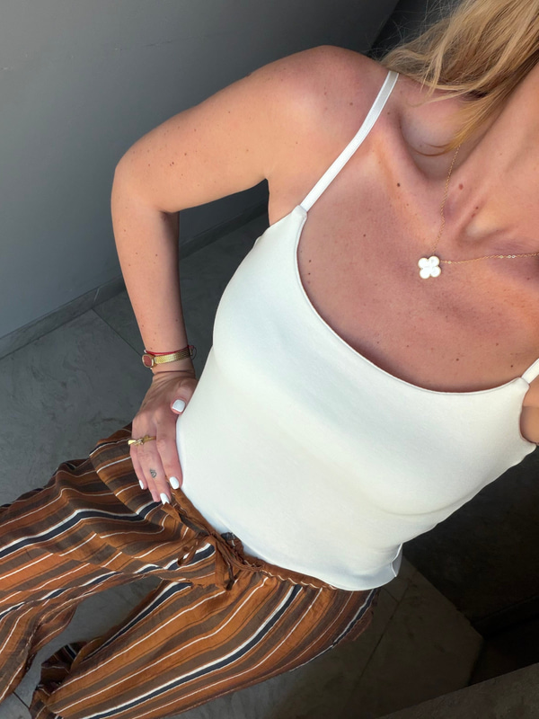 Ayarlanabilir Askılı, Çift Kat Cotton Beyaz Bluz