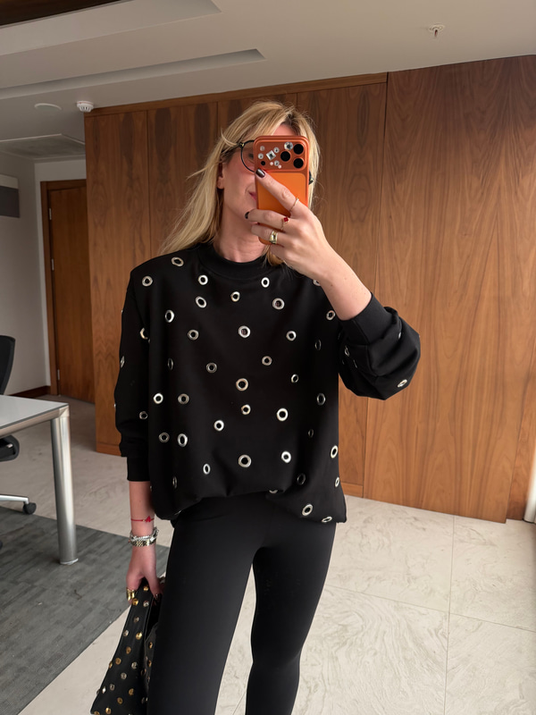 Vatkalı , Siyah Kuş Gözü Sweatshirt