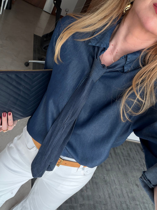 Lacivert Kravatlı Premium Tencel Jean Gömlek