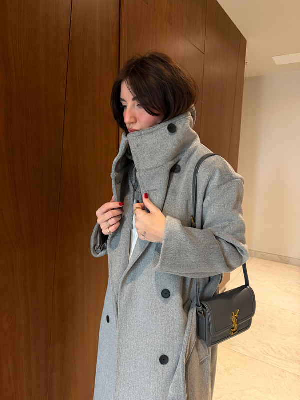 Premium Kalite , Dik Yaka , Gri Palto